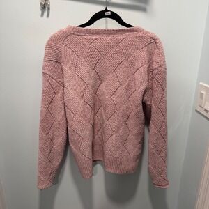 Bearpaw Chenille Basket Weave Knit Sweater Medium Pink Soft Crew Neck Pullover